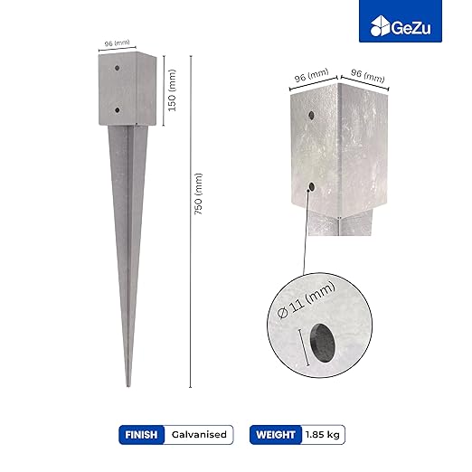 Ancrage au sol 96 x 96 x 750 mm galvanisé à chaud Lot de 4 douilles de fond d'impact, support de poteau de poteau de poteau de frappe GeZu Impex - 2