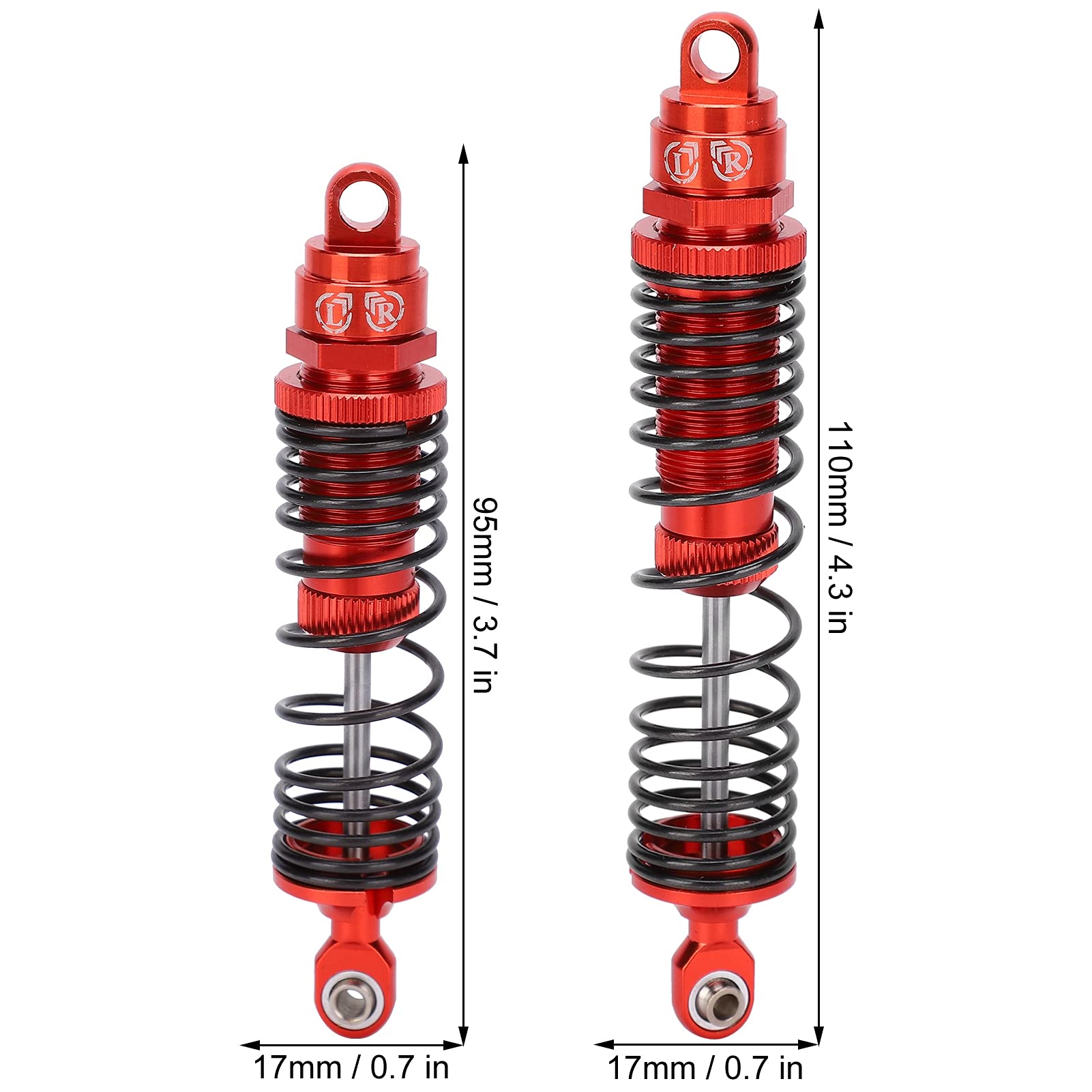 Ammortizzatore anteriore e posteriore in metallo RC da 4 pezzi per auto RC SLASH 1/10 (rosso) - 6