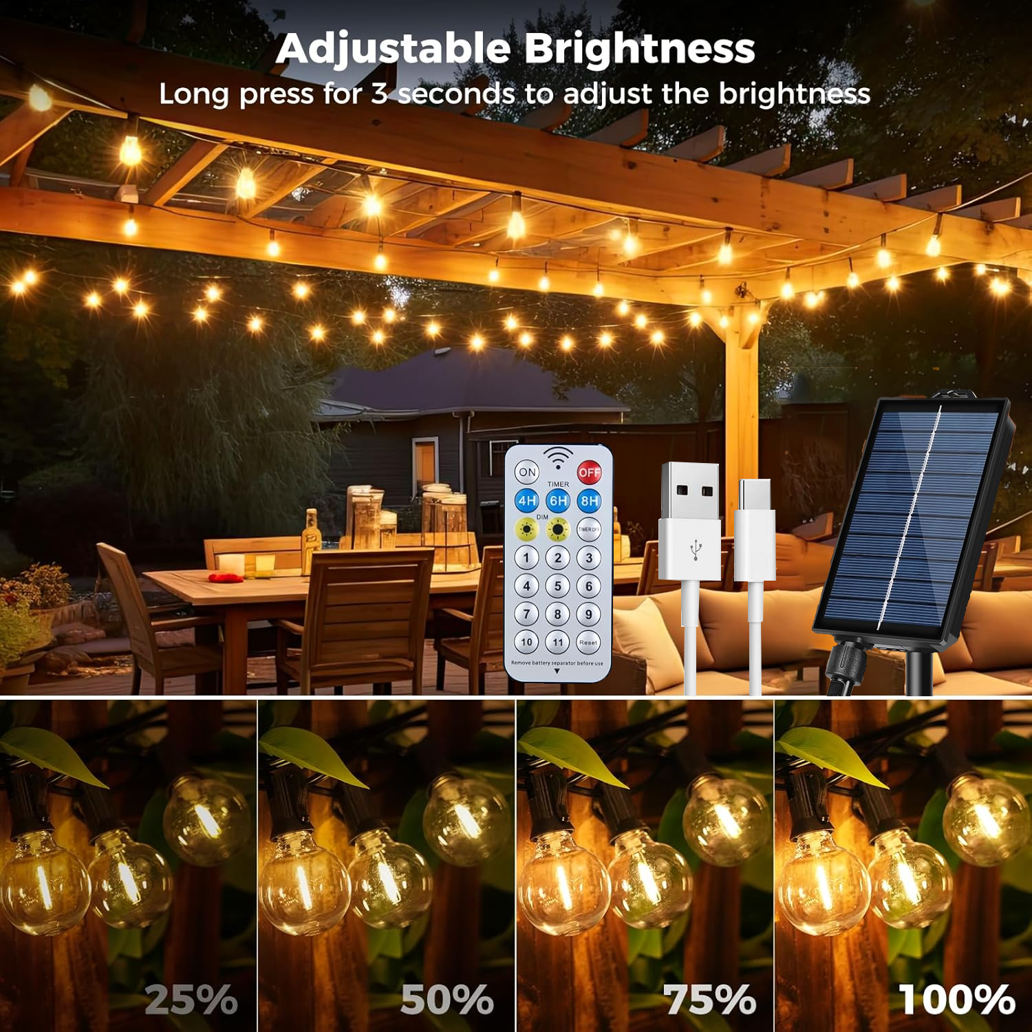 Catena Luci Solari Da Esterno 30m 300 LED Multicolore Con 8 Modalità E Telecomando IP65