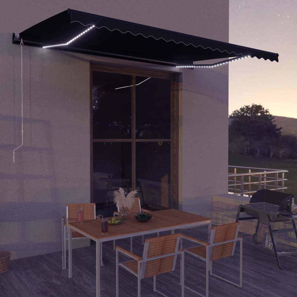 Tenda Da Sole Retrattile Manuale VidaXL 4x3m Con LED E Telecomando – Colore Antracite - 5