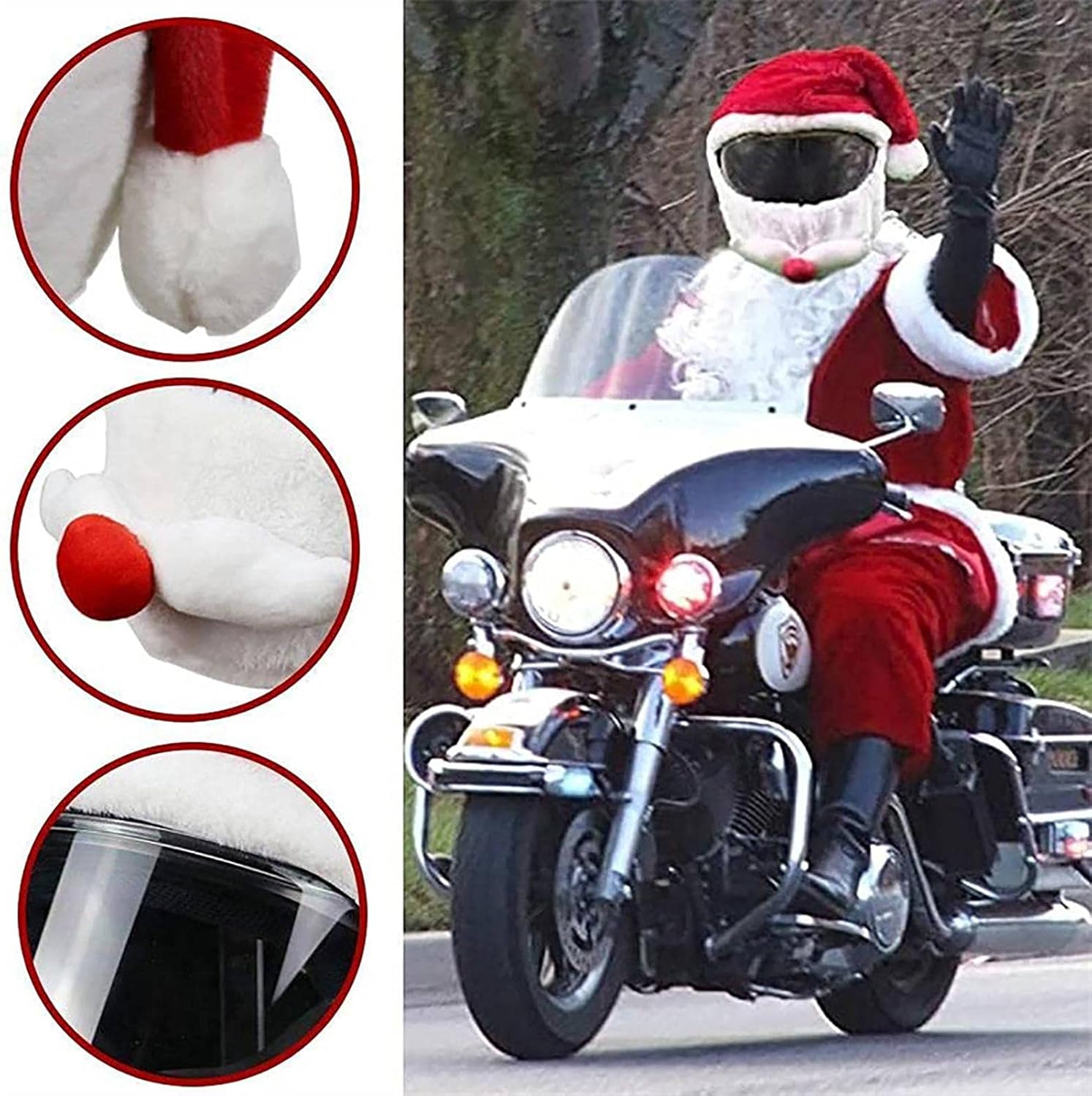 Uniwersalny pluszowy pokrowiec na kask motocyklowy – spersonalizowany czerwony pokrowiec na kask Świętego Mikołaja – prezent świąteczny - 3