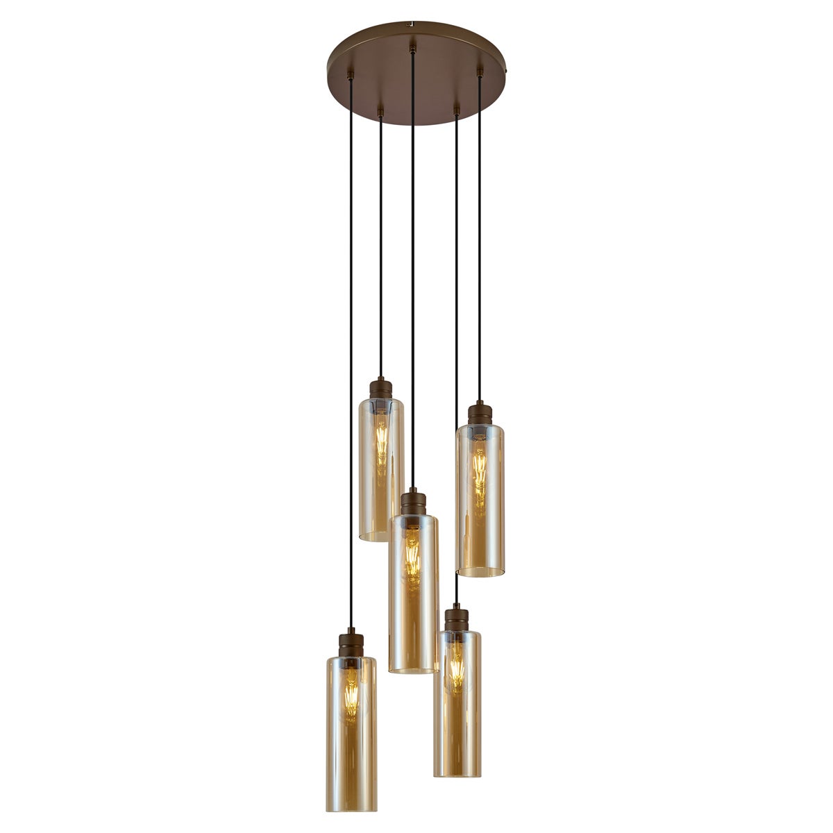 Qazqa elegancki hotelowy lampa wisząca z kloszem (5 punktów) - Stavelot - ciemny brąz, okrągły, max. 15w, e27, z 5 punktami