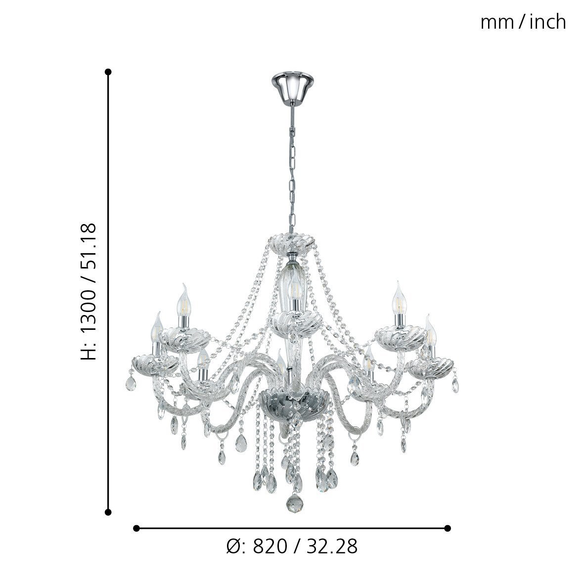 Suspension B1 E14 8X40W en acier chrome D820mm - 4