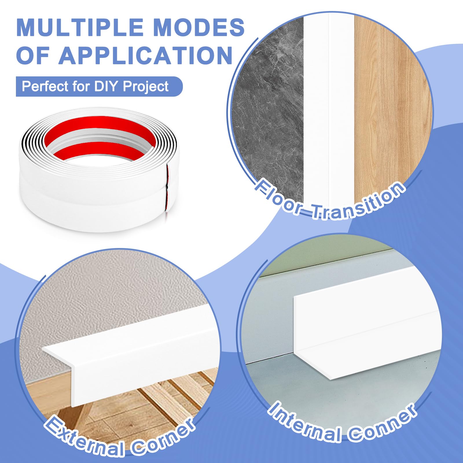 Baguette d’Angle PVC Cornière Moulure Murale Autocollante Protection Profilé Souple pour bordure de carrelage Plafond (Blanc brillant, 2cm×3m) - 4