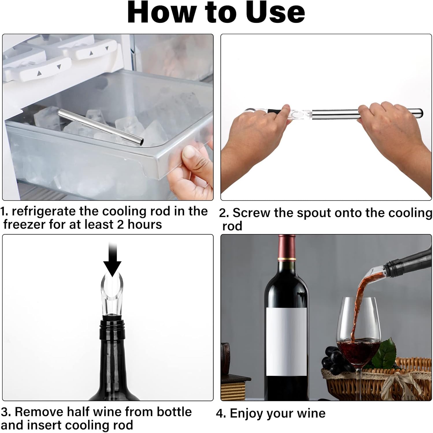 Rafraichisseur de Bouteille de Vin Bâton, Refroidisseur de Bouteille en Acier Inoxydable, kit d'accessoires pour vin blanc et vin rouge - 5