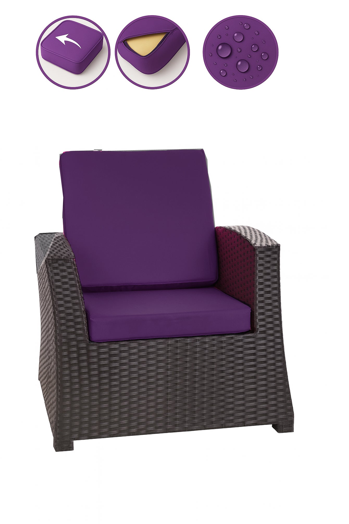 Cuscino per sedia in polyrattan 56x52x7cm Set da 4 cuscini per sedia- Cuscino per poltrona da giardino Viola/ cuscino schienale seduta per esterni - 6