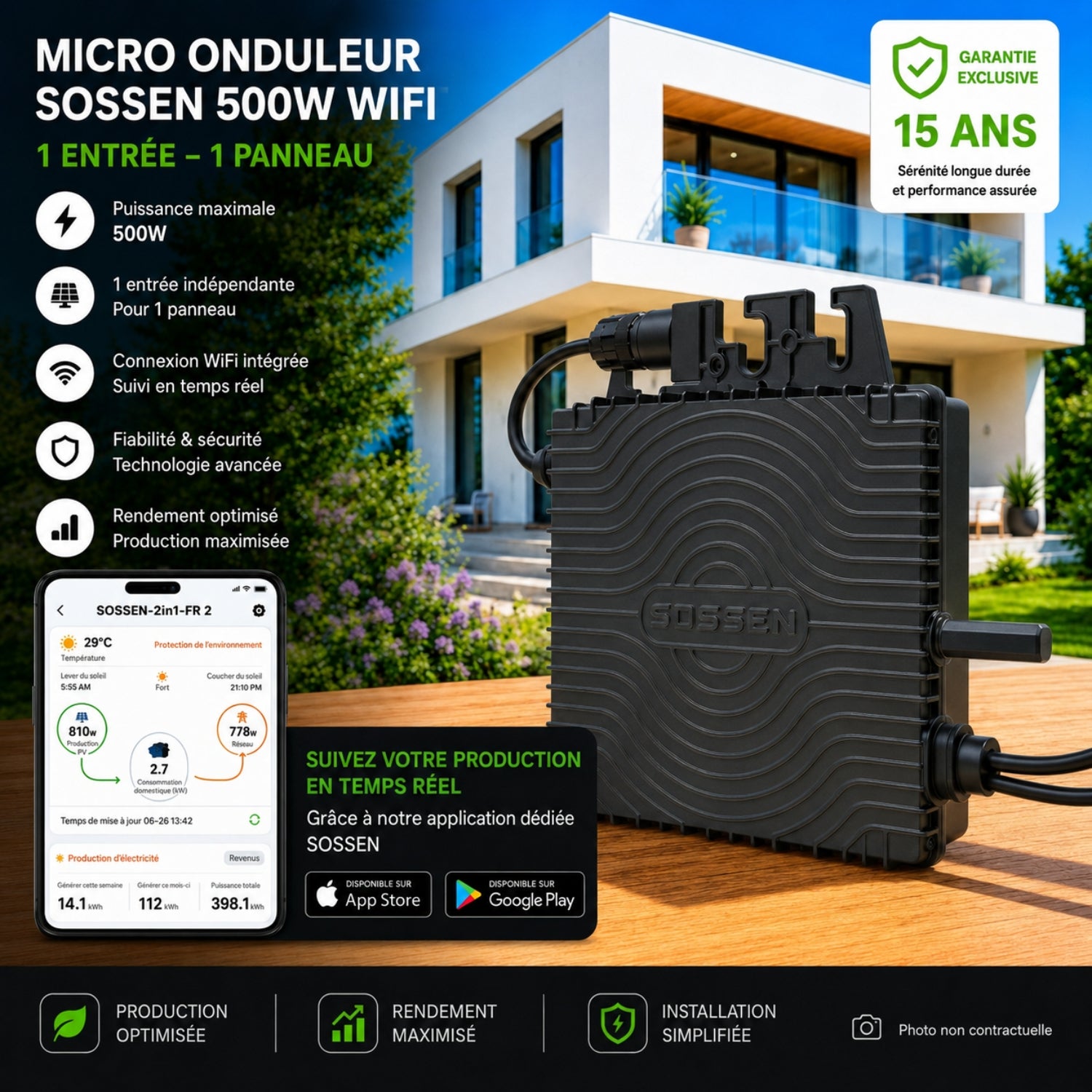 Micro-onduleur 500W Wifi Sossen - 3