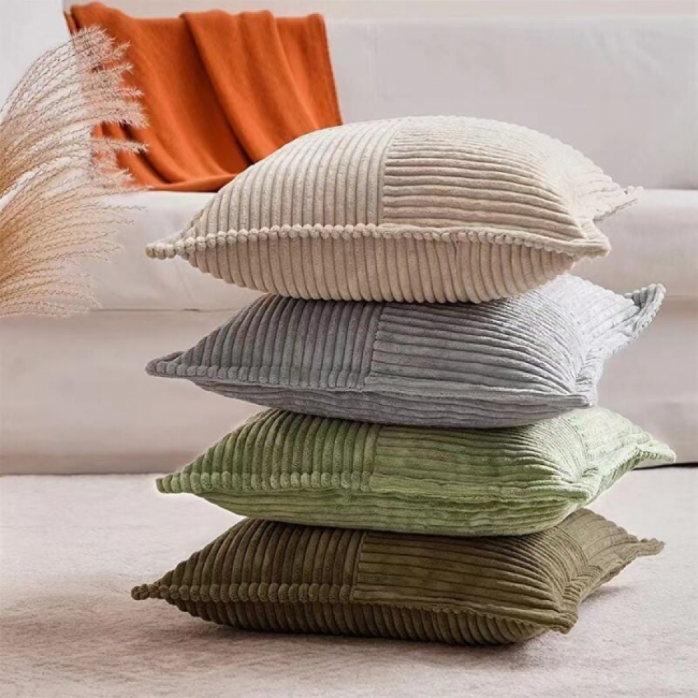 Lot de 2 taies d'oreiller en velours côtelé beige à motif croisé. Idéal pour décorer une chambre, un salon ou un bureau, 45 x 45 cm - 3