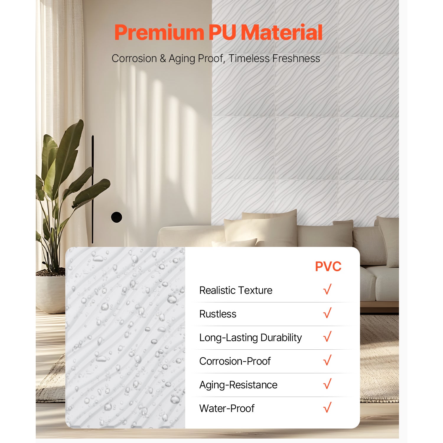 Panneaux muraux SucceBuy 3D,12 pcs,carreaux PVC 50x50 cm ondulés,3,1 m²,déco intérieure,blanc mat - 6