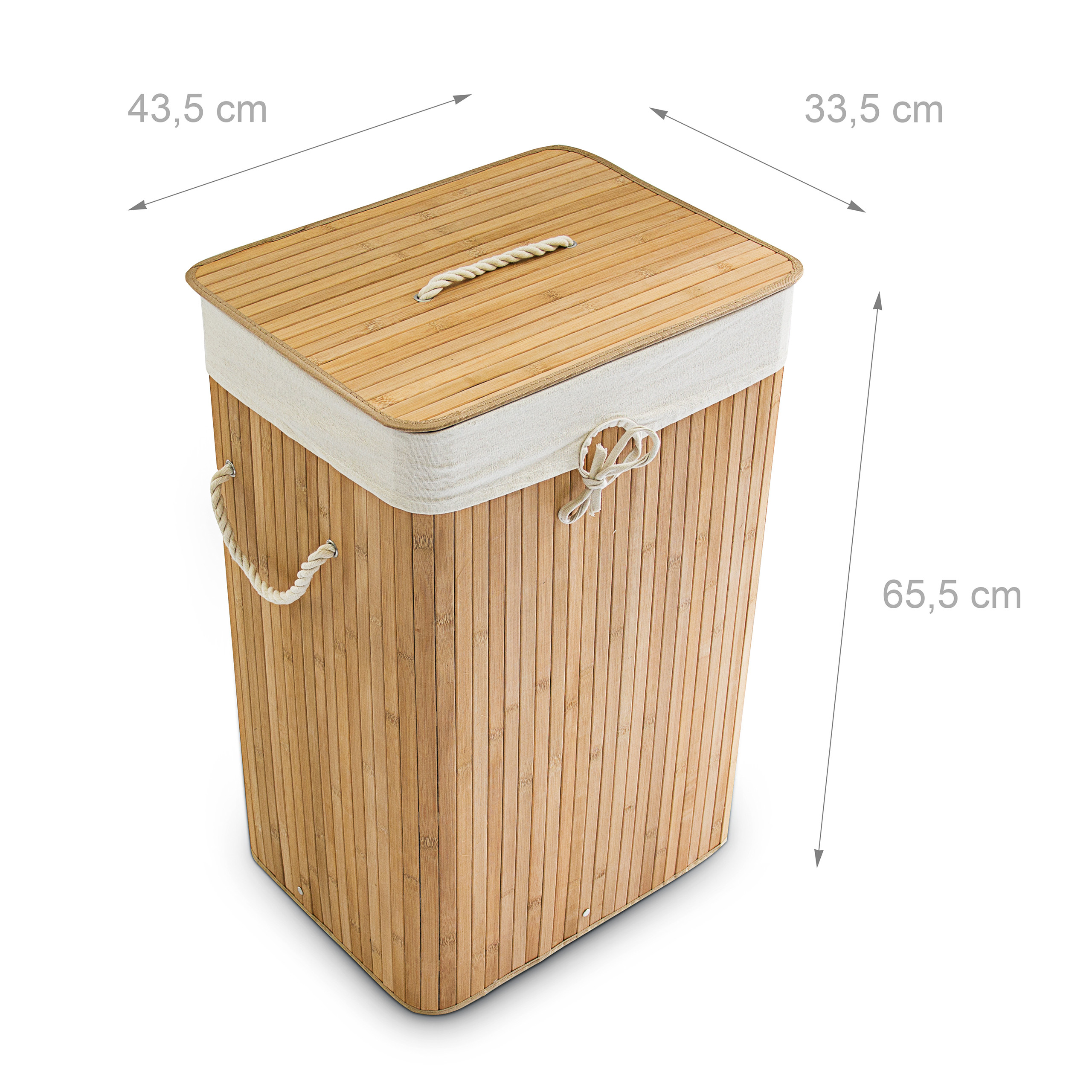 Panier à linge bambou, corbeille linge pliante, 83L, sac intérieur coton, 65,5 x 43,5 x 33,5 cm, nature, Relaxdays - 4