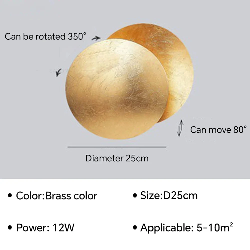 Kinkiet do łóżka, lampa do sypialni, lampa księżycowa, zaćmienie księżyca, oświetlenie schodów i korytarza, kolor mosiężny, ciepłe światło, 25 cm - 4