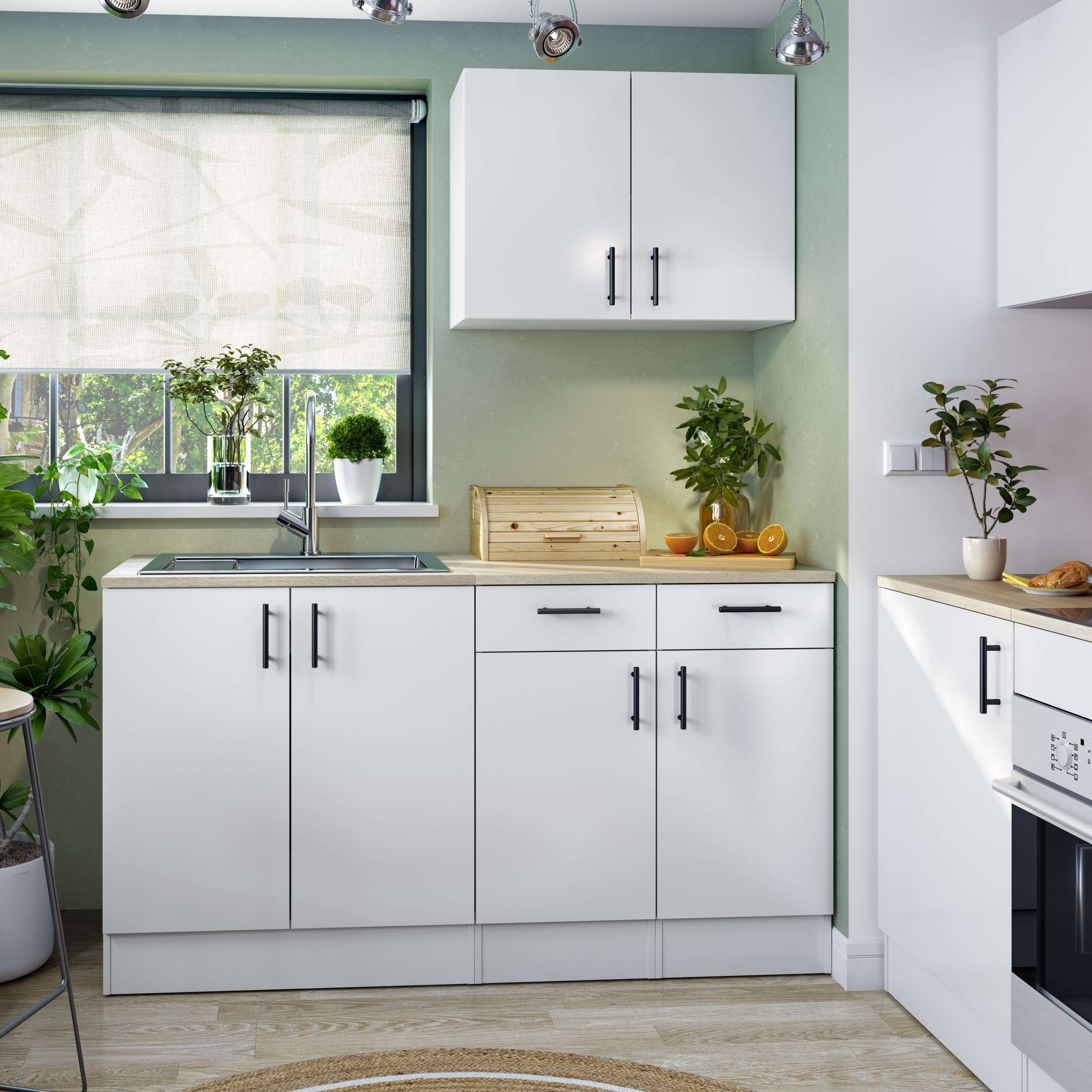 Módulo Inferior Cocina Fregadero 2 Puertas Kira en Blanco Brillo y Roble Canadian 80x90x60 cm - 4