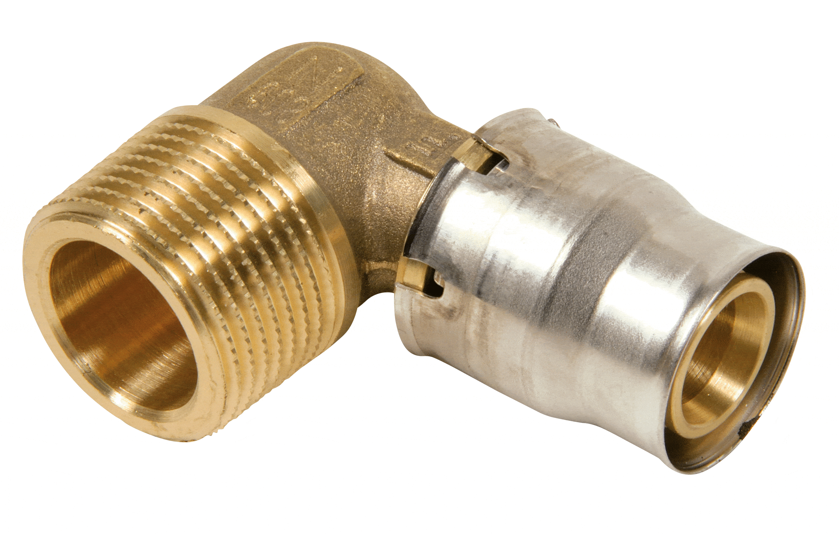 Cot prin impingere (Push-fit) la 90° filet exterior din alama 20 mm - 1/2
