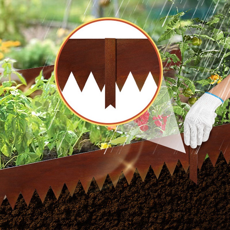 Bordure de jardin avec pointes DIY Bordure de pelouse Bordure de gazon Galvanisé Métal Bordure de parterre avec des gants Rouille 100x20cm 15m - 6