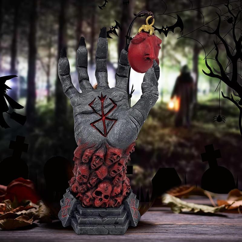 Statue Berserk, Statue Main Divine avec Collier Oeuf de Roi - Main de Mort Folle, Sculpture Rune Crâne - Cadeau pour les Amateurs de Bandes Dessi - 4