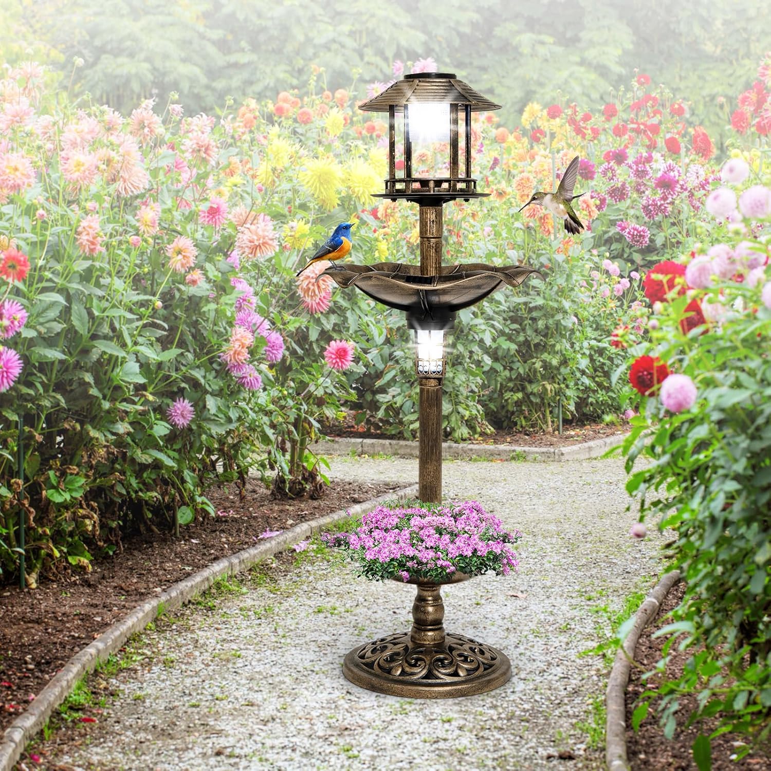 Vasca Per Uccelli Vintage In Metallo, Finitura Bronzo, Resistente Al Gelo, Decorazione Da Giardino - 3