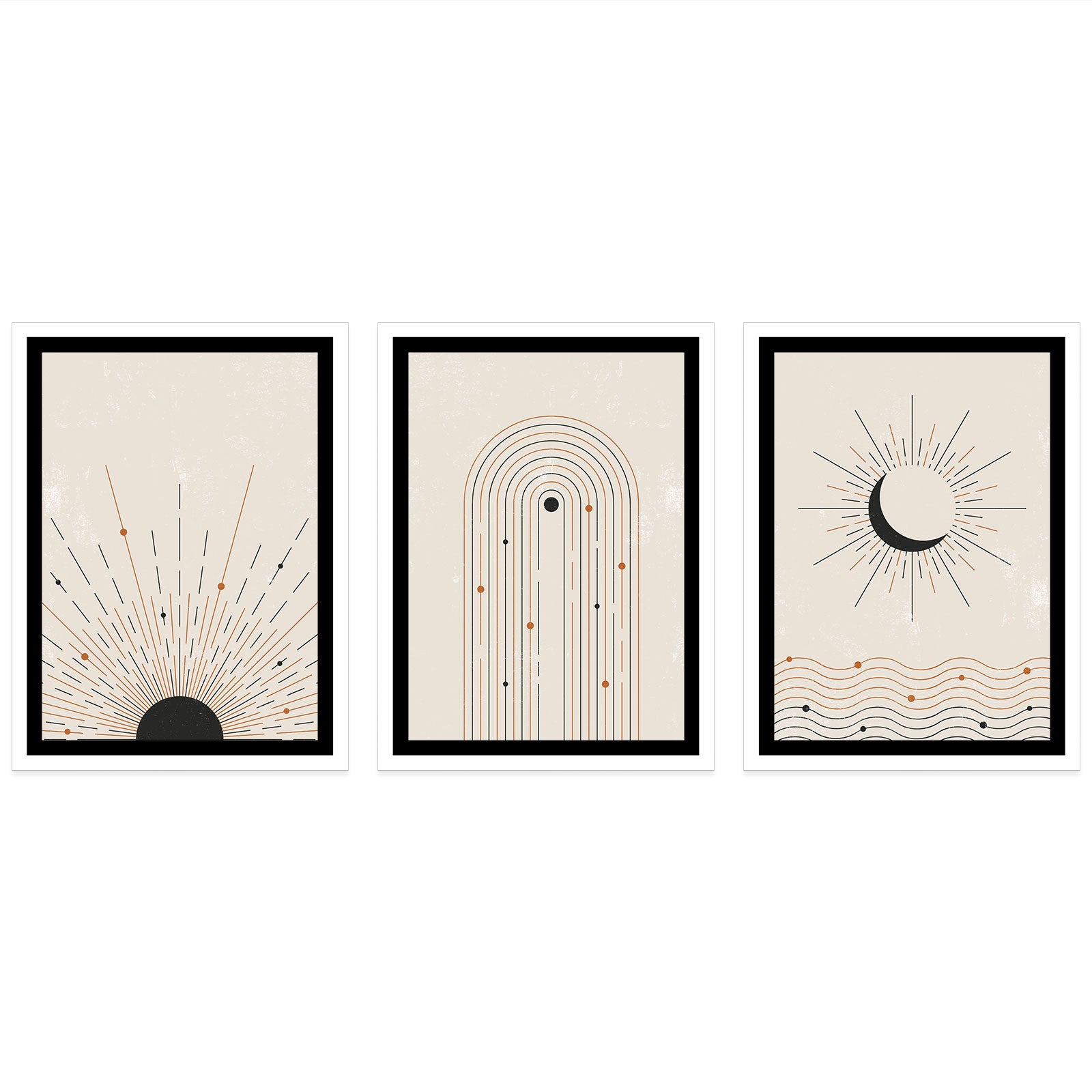 Lot de 3 affiches posters Triptyque décoratives - Boho - Bordure blanche - 3 Affiches - 21x29,7 cm (Cadres non fournis) - 4