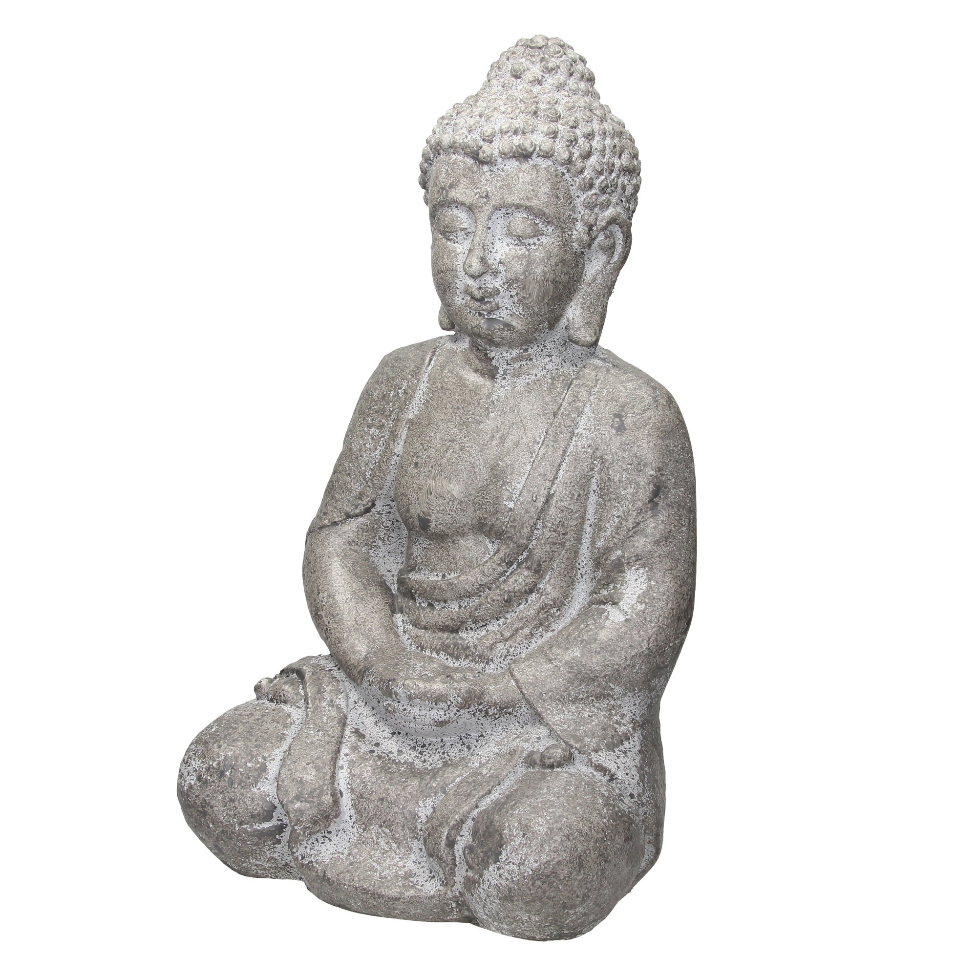 Ecd germany estatua de buda sentado figura de piedra artificial poliresina 47cm gris escultura estilo asiatico figurilla decorativa feng shui resisten
