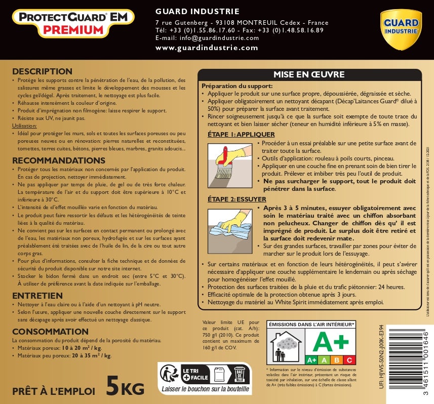 Imperméabilisant Antitache Effet mouillé intense ProtectGuard EM 5L traite 100m² - 11