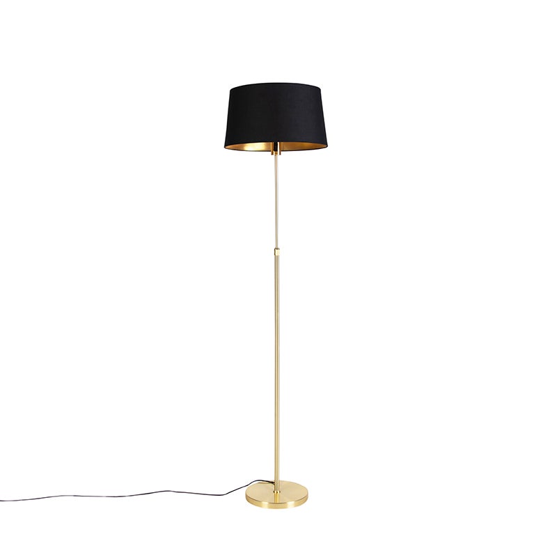 Lampa stojąca złota/mosiądz z czarnym kloszem 45 cm regulowana - Parte