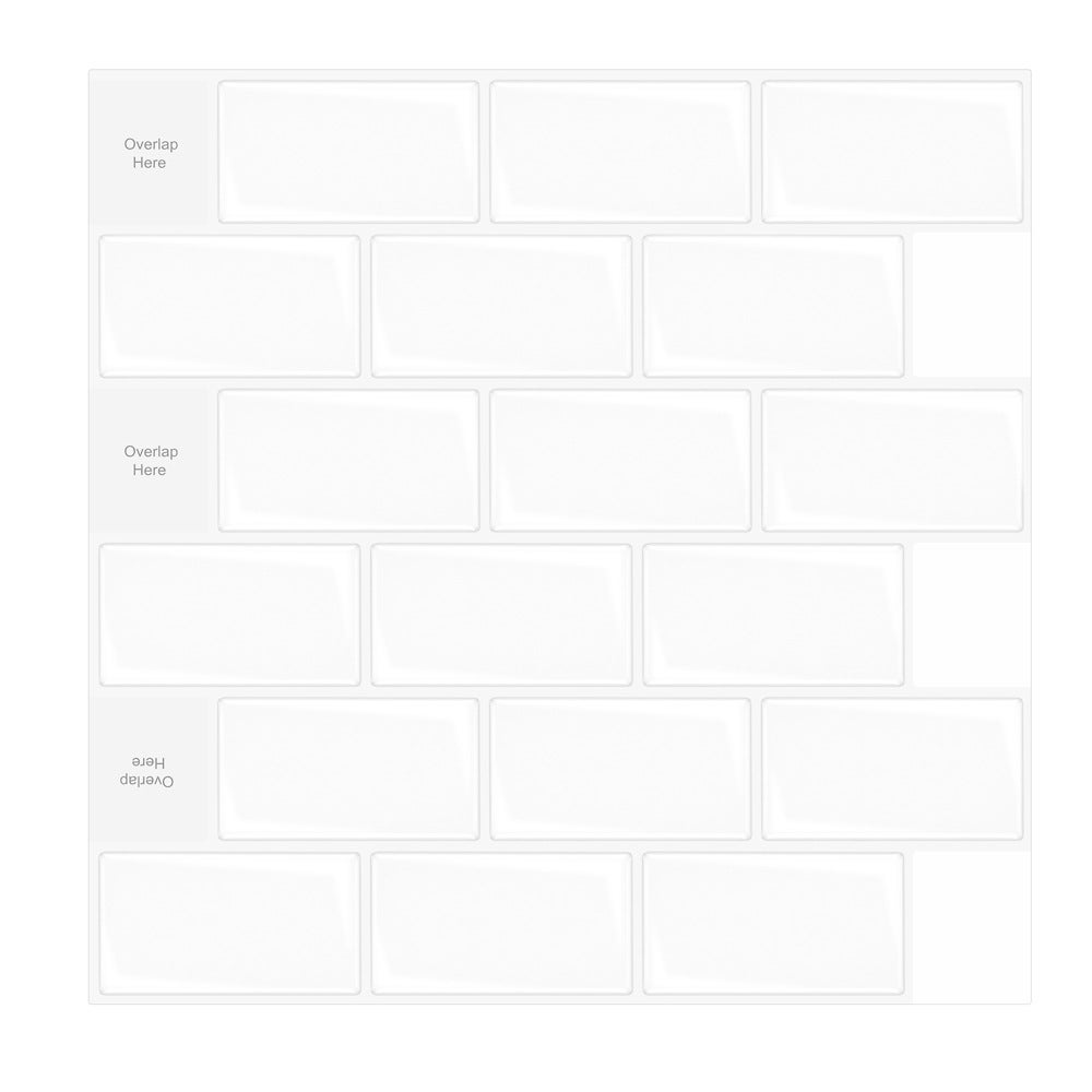 Zestaw 10 sztuk, białe płytki samoprzylepne, do kuchni i łazienki, papier samoprzylepny winylowy z motywem cegły 3D, 30 x 30 cm