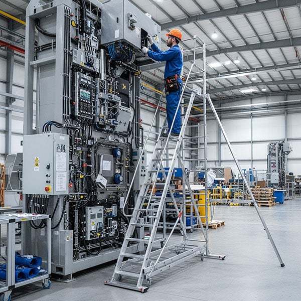 Escabeau roulant de 16 marches - Hauteur de travail maximale de 5.50m - 19615EL12B - 5