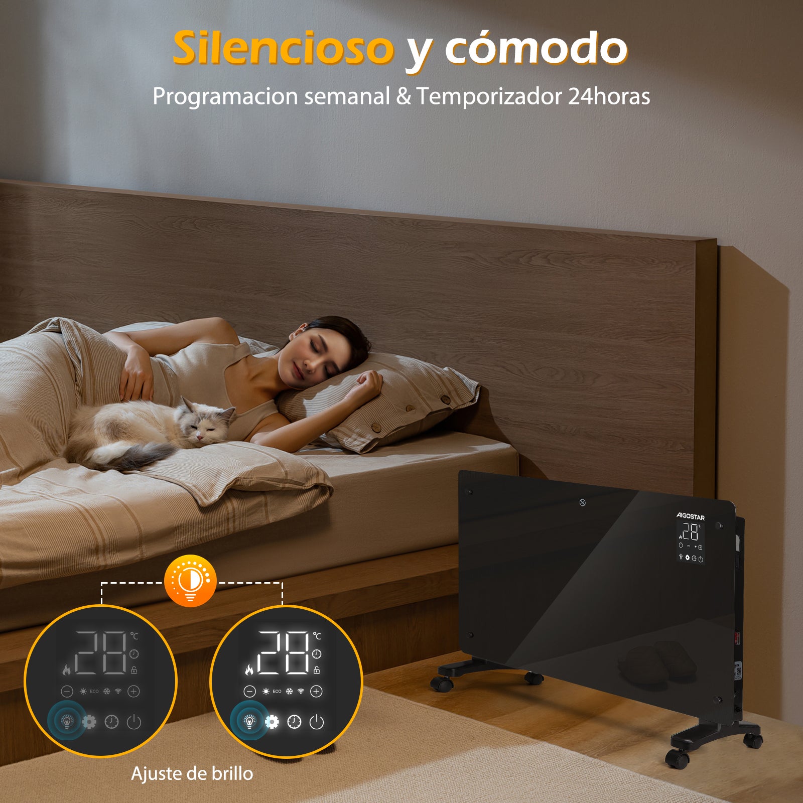 Radiador Electrico Bajo Consumo 3 modos, Conexión Wi-Fi, Programable Aigostar - 6