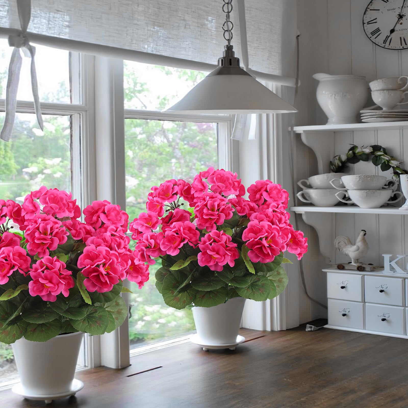 Conjunto de 8 Geranios Artificiales Rosas | Resistentes a Rayos UV - Decoración Exterior para Jardín, Balcón, Patio y Porche (Primavera-Verano) - 3