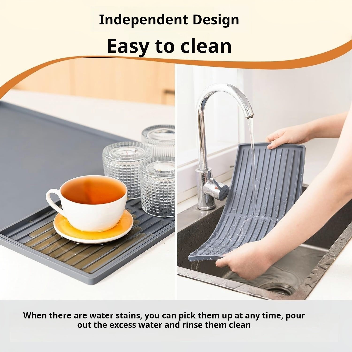 Tapete de silicona 2 en 1 para café, escurridor de platos, para cafetera, diseño antideslizante y bandeja de drenaje extraíble. - 6