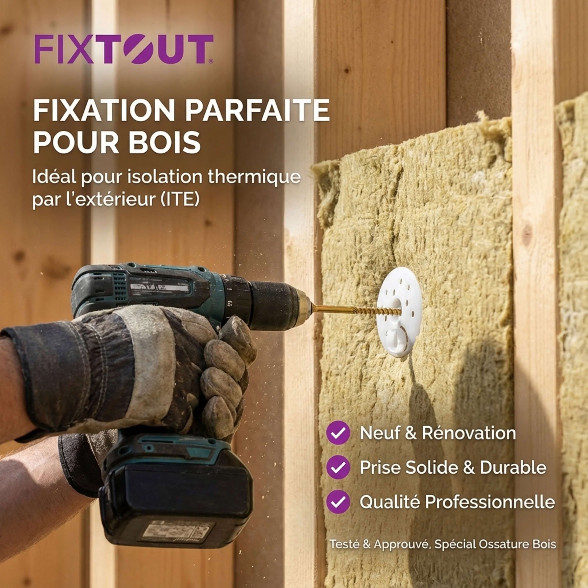 100 Rondelles d'isolation D.60 mm + Vis à bois Torx double filetage - Longueur 160 mm - 2