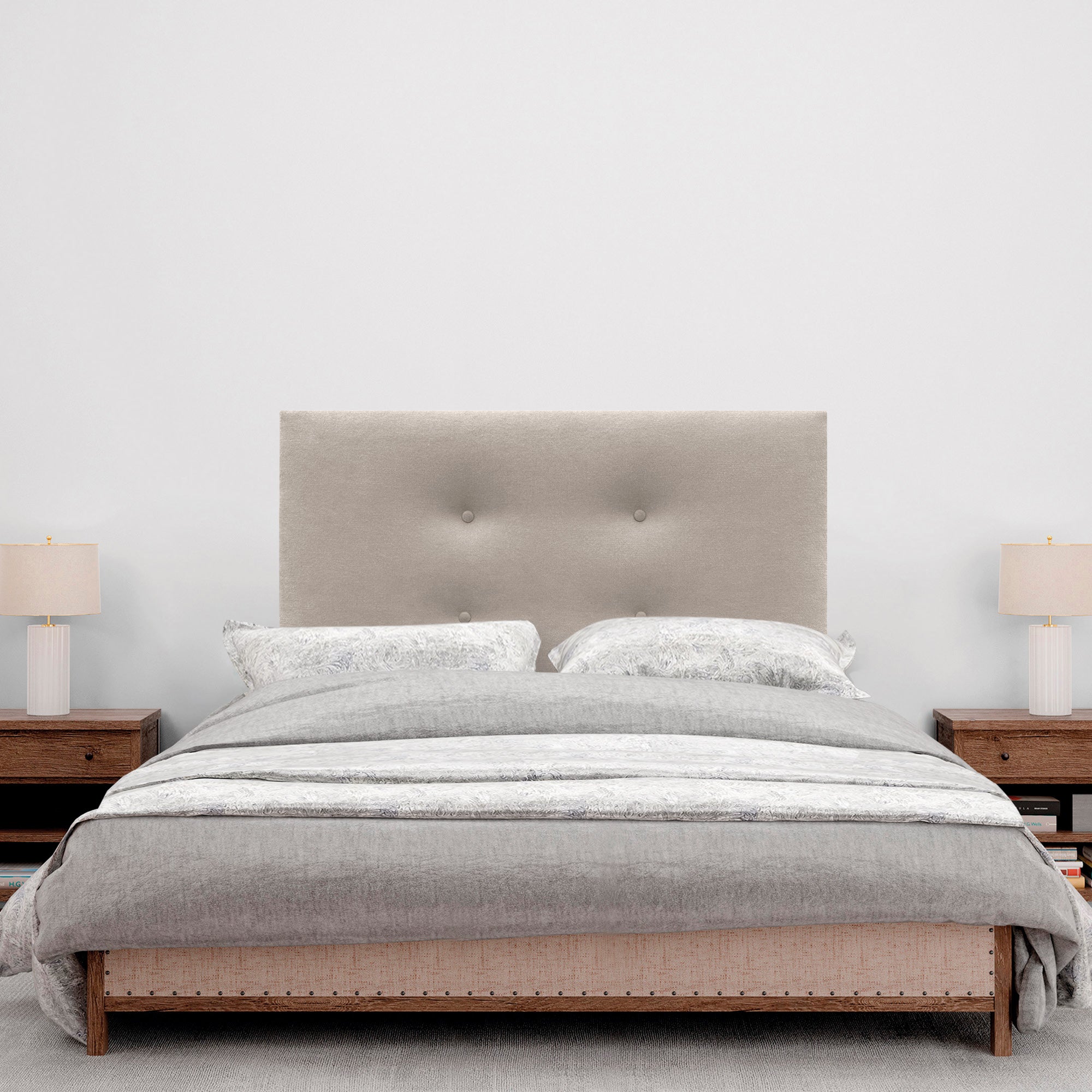 DHOME Cabecero de Tela AQUALINE Pro con 2 hileras de Botones Cabezal tapizado Cama Lujo (Beige, 105cm) - 4