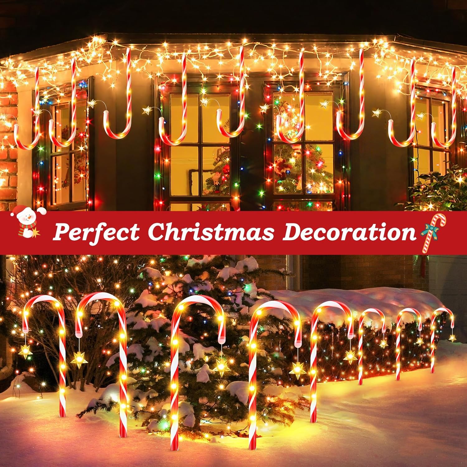 Zestaw 22 solarnych lampek choinkowych w kształcie laski cukrowej Wodoodporne solarne lampki choinkowe, ozdoby świąteczne, lampki solarne na paliki - 6