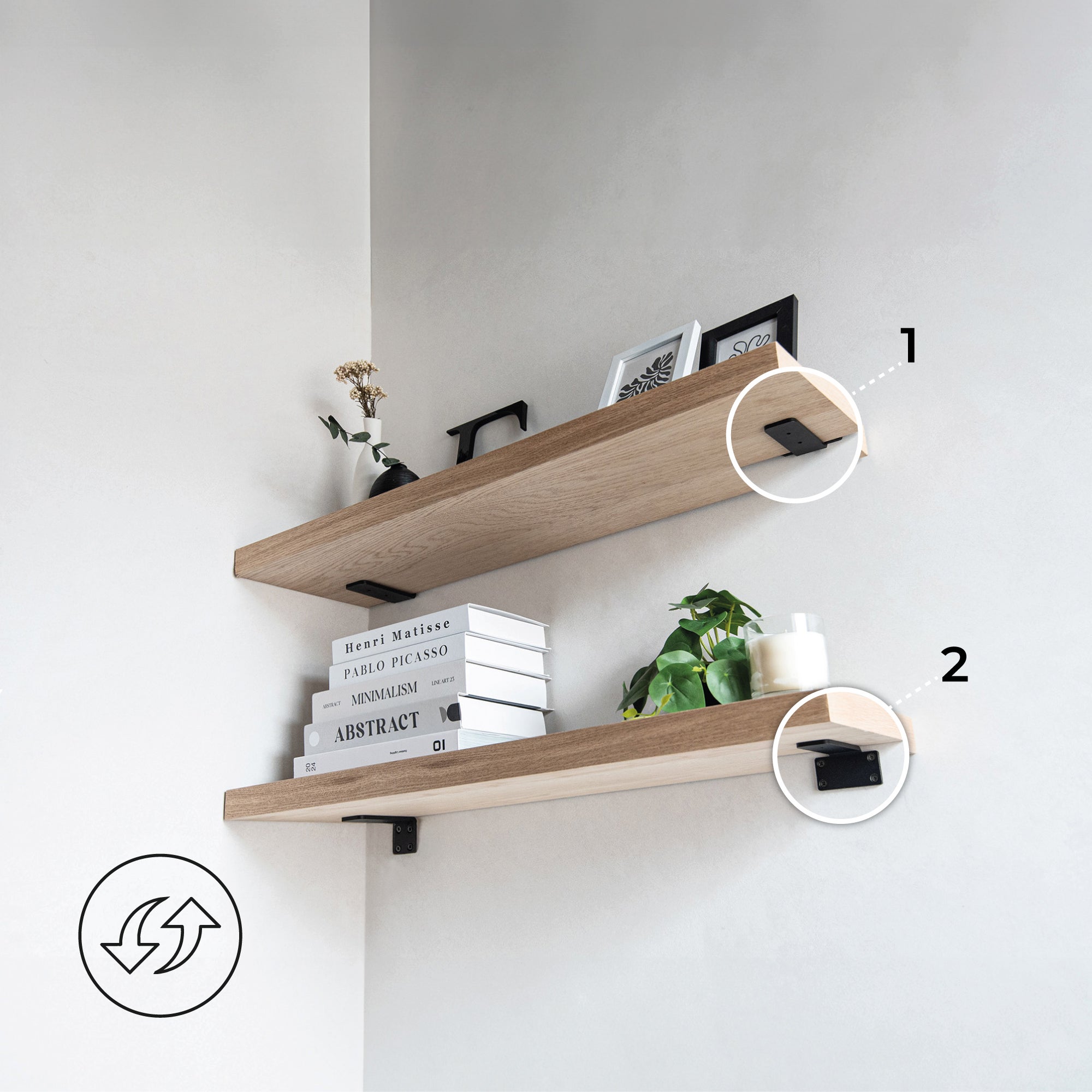 Pack 4 Équerres métalliques en angle 10 cm pour étagères en bois | Acier résistant 70 kg | Suport étagère fixation invisible, design industriel noir - 5