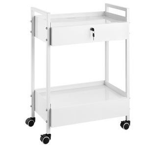 Chariot Médical à 3 Niveaux Avec 2 Tiroirs – Mobile Et Robuste, Idéal Pour Hôpitaux, Salons De Beauté, Spas – Coloris Blanc Vert