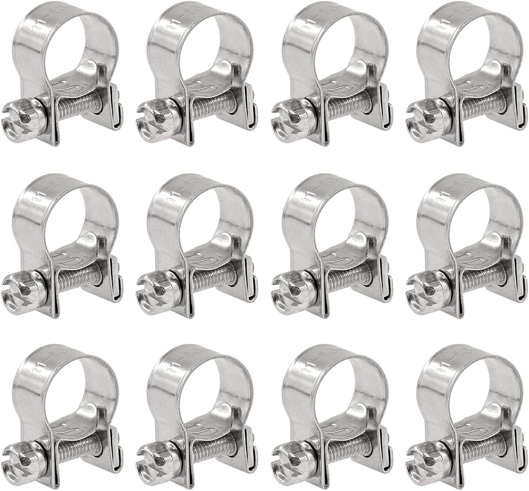 12 regulowanych mini zacisków węży ze stali nierdzewnej (11-13 mm) do wtrysku paliwa