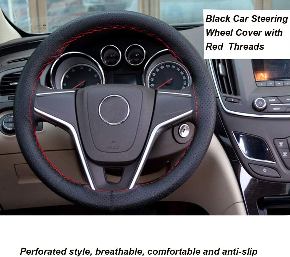 Coprivolante In Pelle Da Cucire Fai Da Te - Universale Anti-scivolo Per Auto (Nero/Rosso, 38 Cm)