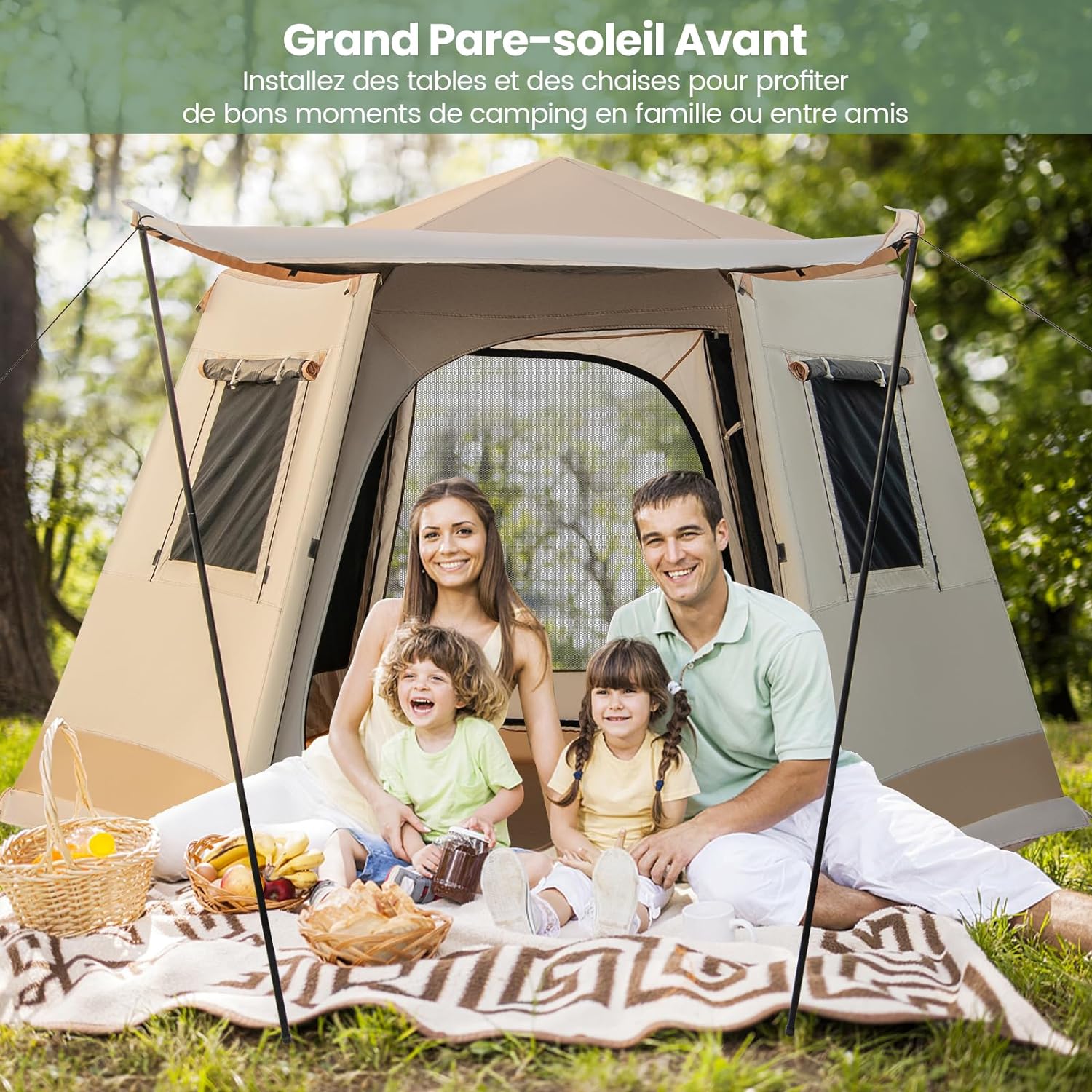 Tente de Camping Instantanée avec Support Automatique pour 4-6 Personnes - 2