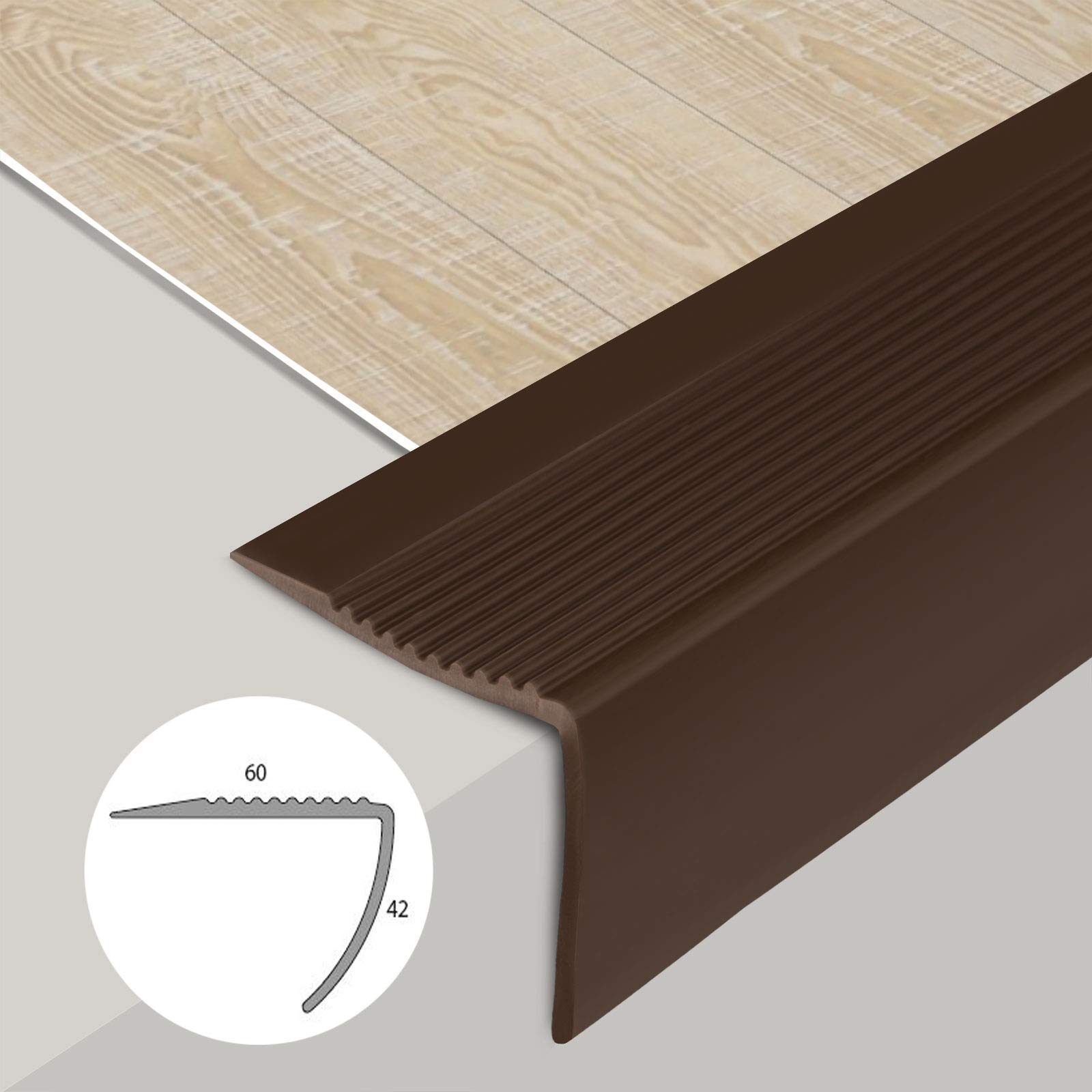 Profilé de marche d'escalier en PVC en forme de L - Protection élégante pour escaliers de toutes sortes 100 x 6,0 x 4,2 cm, Seattle Marron - 5