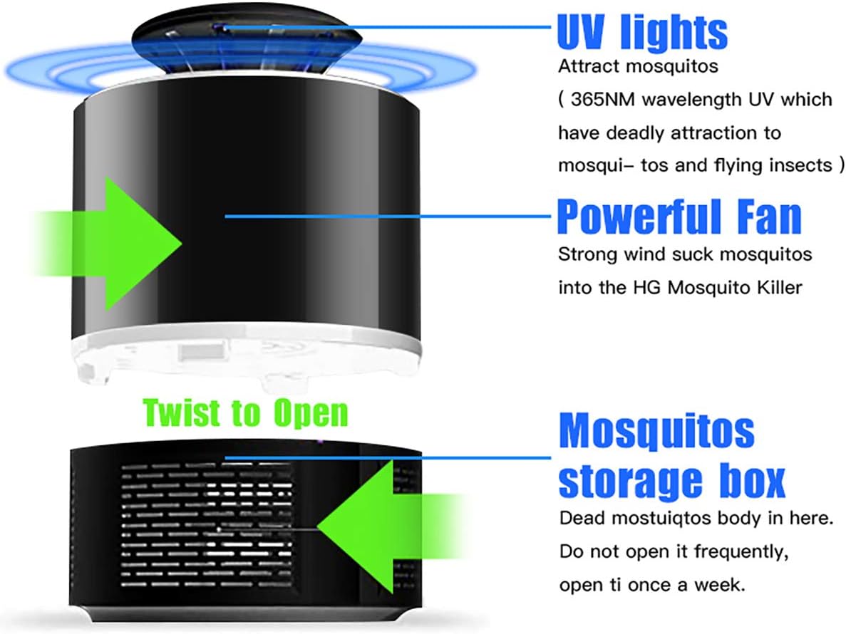 Lampe anti-moustiques électrique, lampe anti-insectes avec lumière et son, idéale pour la maison, l'intérieur, l'extérieur et la terrasse (noir) - 3