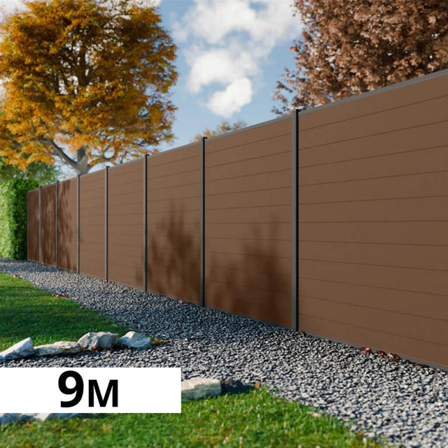 Kit Clôture Bois Composite Bronze 9x1,8m RIO - Poteaux en Aluminium Gris - Brise Vue - Palissade