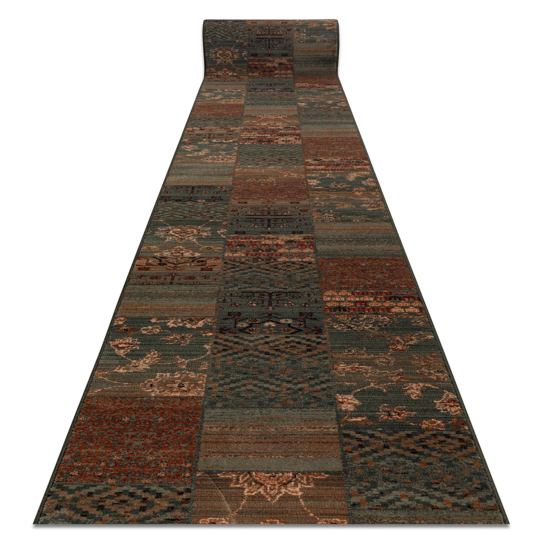 Chodnik wełniany KASHQAI 4327/400 orientalny, patchwork zielony 67cm 67x100 cm