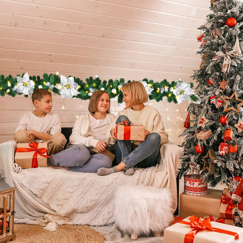 Ghirlanda di Natale Ghirlanda di abete Decorazione natalizia per interni ed esterni Ghirlanda artistica 2,7 m 50 LED con argento decorativo - 8