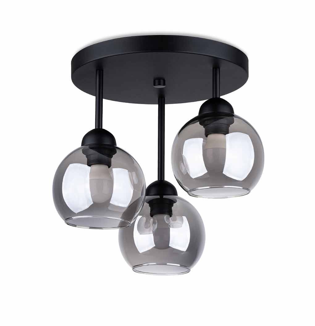 Plafon Alino okrągły czarny-dymiony 3xE27x20W wym: 35 x 35 cm IP20 szkło Sollux Lighting