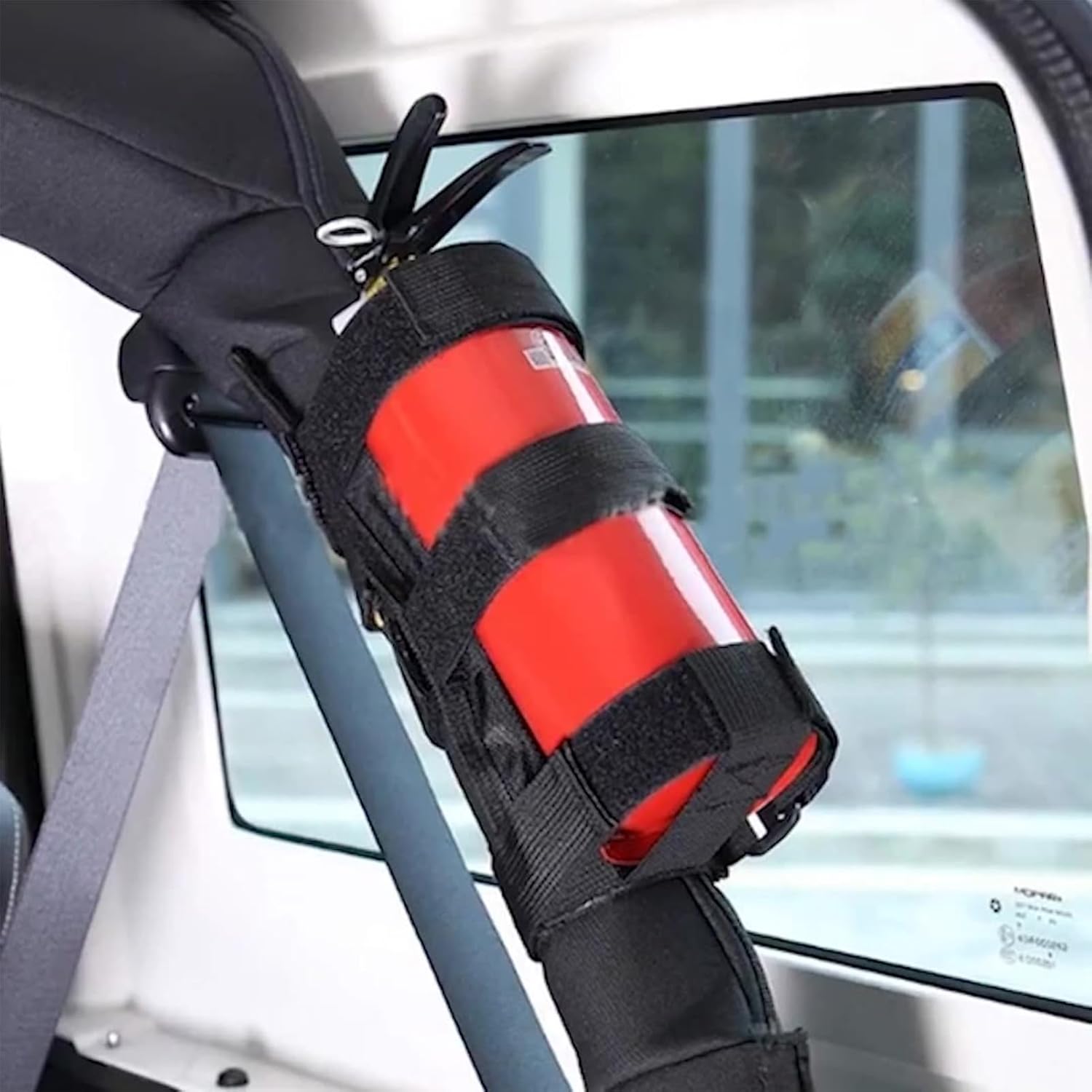 Barra di sicurezza per estintore (nera) - Supporto per bagagliaio auto - Cinghia di supporto regolabile per estintore auto - Accessorio pratico - Ac - 5