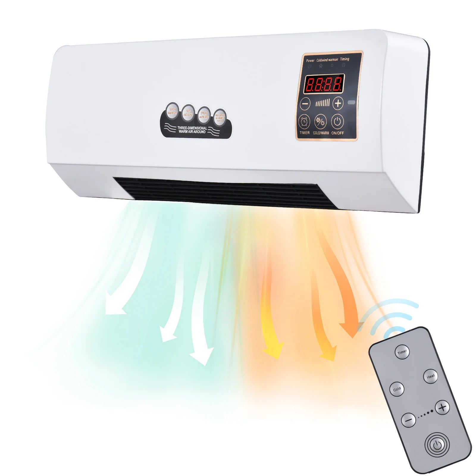 Aigostar Riscaldatore Elettrico Portatile 2000W PTC, Con Telecomando, Oscillazione 70°, Timer 24h, Display LED, 4 Modalità - 5