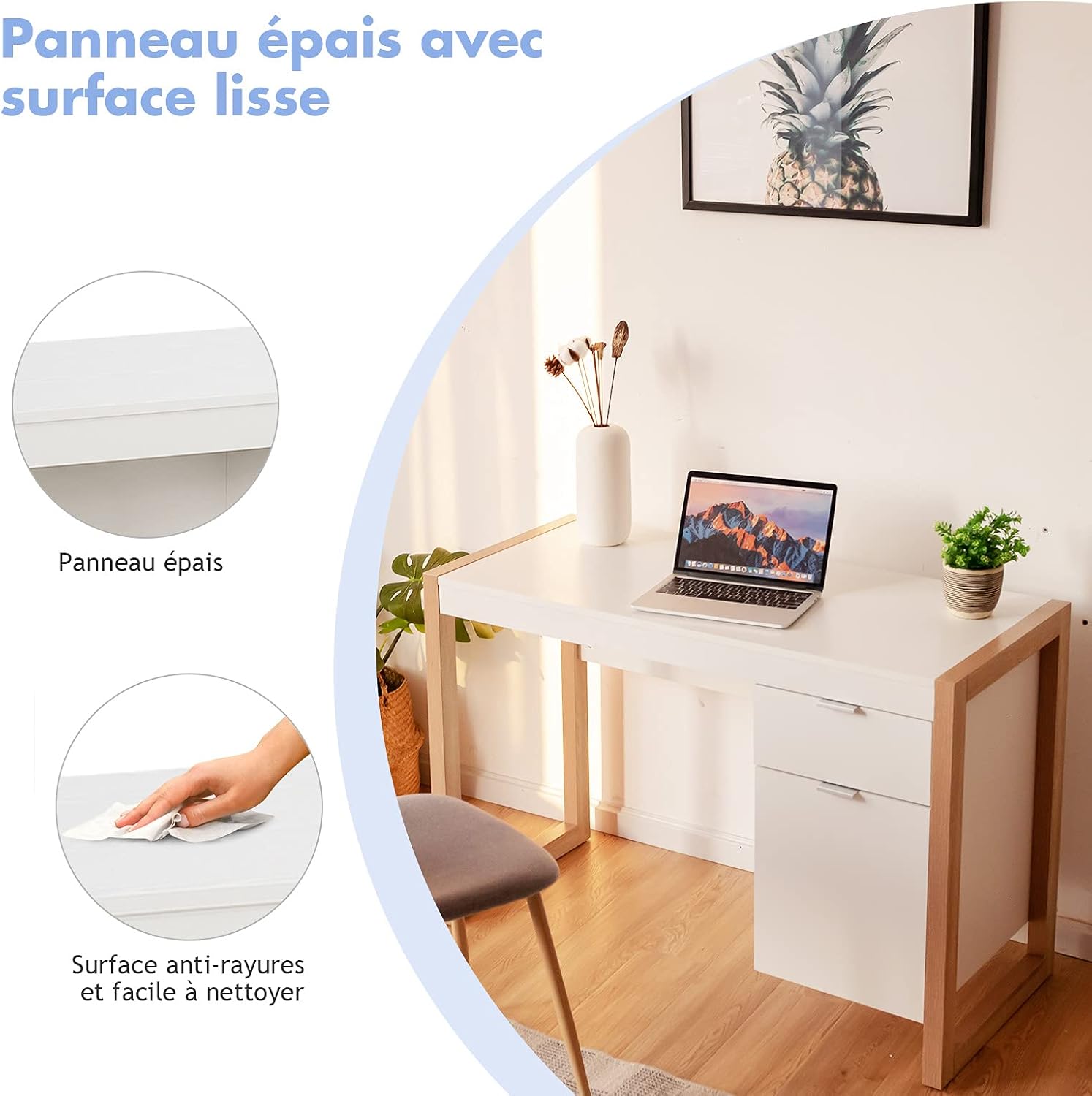 Bureau avec Rangement 2 Tirors, 112,5 x 50 x 75 cm, Petit Bureau Blanc Moderne pour Enfant , Gain de Place, pour Chambre, Petit Espace, Charge 95kg - 5
