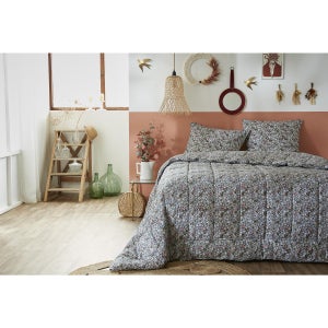 Couette Imprimée 260x240 Cm Myosotis - 100% Coton + Polyester - Avec 2 Taies D'oreiller 60x60 Cm