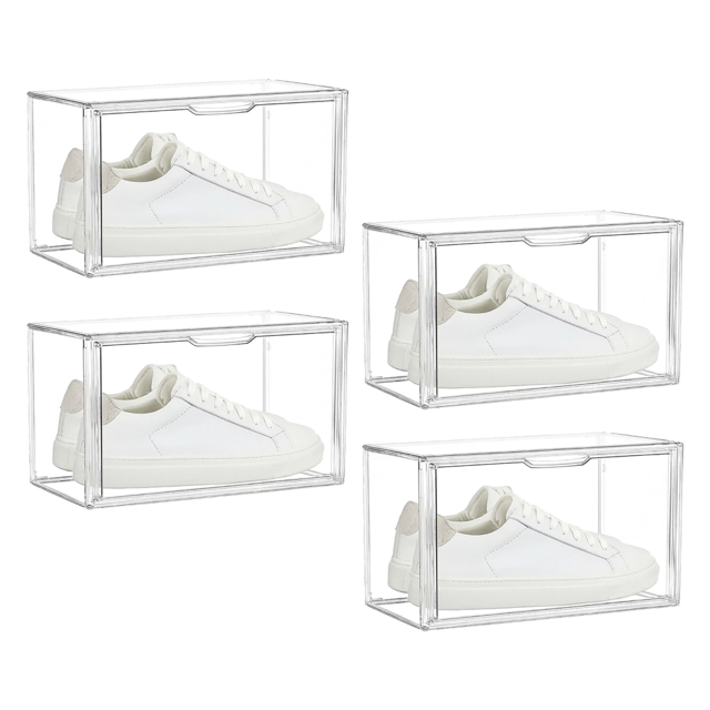 Scatola Vetrinetta Porta Scarpe Organizer Plastica Trasparente con Chiusura Magnetica Impilabile Espositore Salvaspazio Set 4