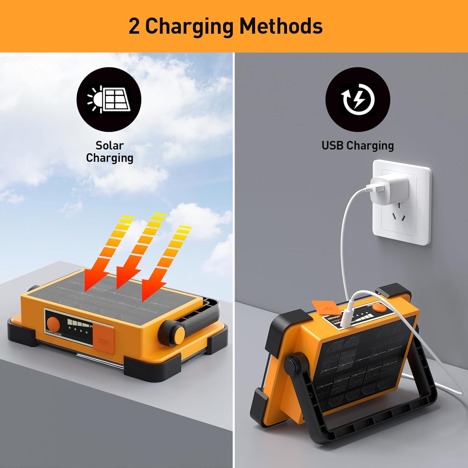 5 ensembles 30W Projecteur LED Rechargeable,Projecteur LED Chantier Portable Solaire & Batterie Rechargeable,4 Modes 5400mAh Lampe de Travail Pou - 3