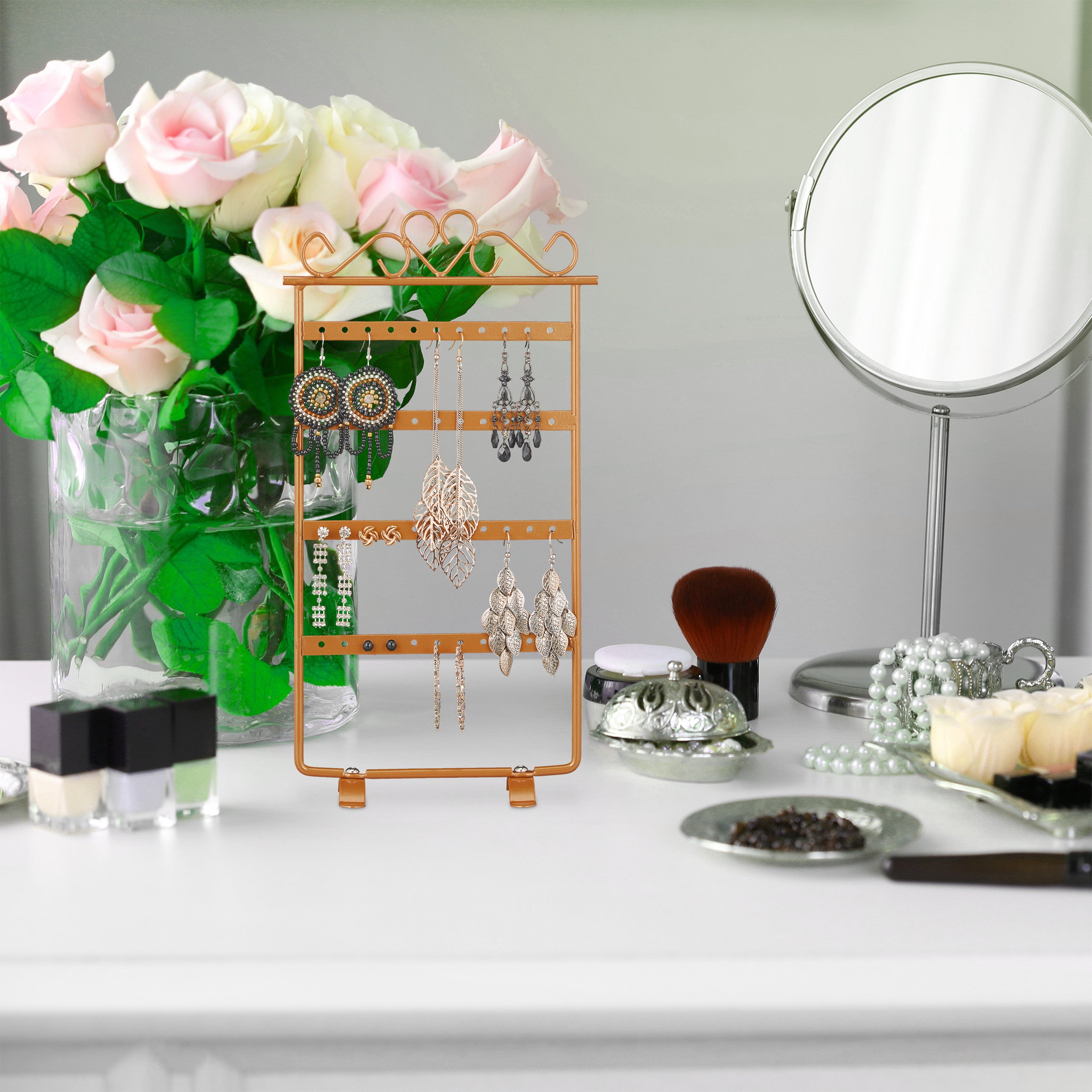 Porte-boucles d’oreilles, présentoir à bijoux, 44&nbsp;emplacements, en fer, HLP&nbsp;: 30,5 x 16,5 x 6,5&nbsp;cm, bronze, Relaxdays - 2